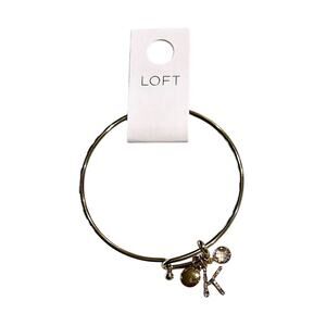 NWT LOFT Gold Tone Pave Rhinestone Initial Charm Bangle Bracelet - LETTER K